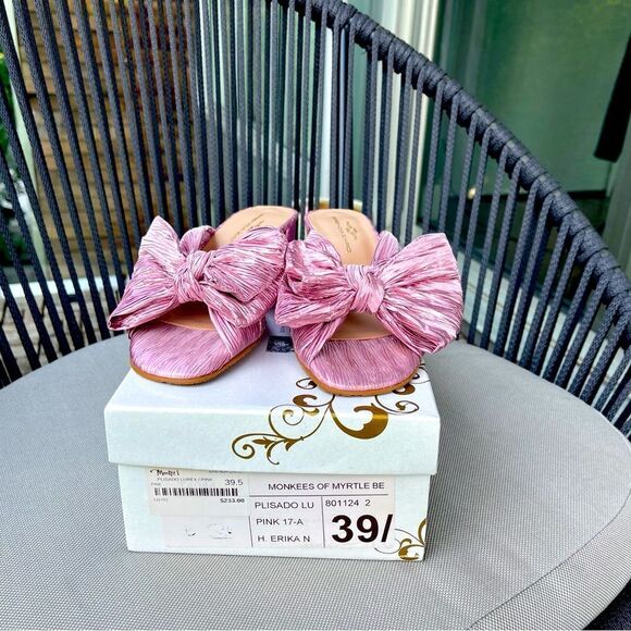 BRENDA ZARO NIB Erica kitten heels in Metallic Pink plissé Size 8/ 8.5 - Picture 13 of 15